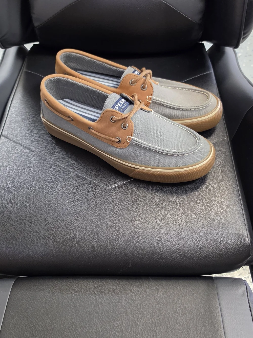 Sperry Grey Canvas and Tan Leather-Trim Men’s Boat Shoes